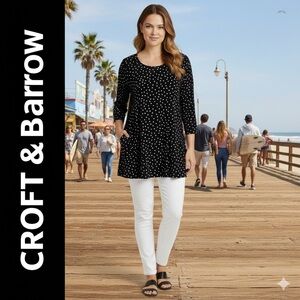 Croft & Barrow Polka Dot Black & White Women's Blouse Side Pockets Top Size M